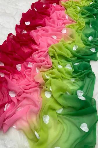 Rani Pink And Green Color  heart shape work embroidery Georgette Saree