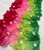Rani Pink And Green Heart Shape Work Embroidery Georgette Saree