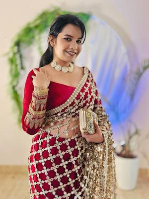 Pink soft fandy sattin silk with mirror work lace border saree 2