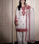 White reyon cotton embroidery thread work patiala suit