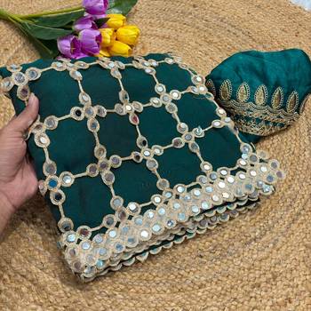Sea green soft fandy sattin silk with mirror work lace border saree 2