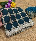 Teal pure soft fandy sattin silk with real mirror work lace border saree