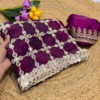 Wine soft fandy sattin silk with mirror work lace border saree 3