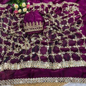 Wine soft fandy sattin silk with mirror work lace border saree 4