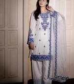 White reyon cotton embroidery thread work patiala suit