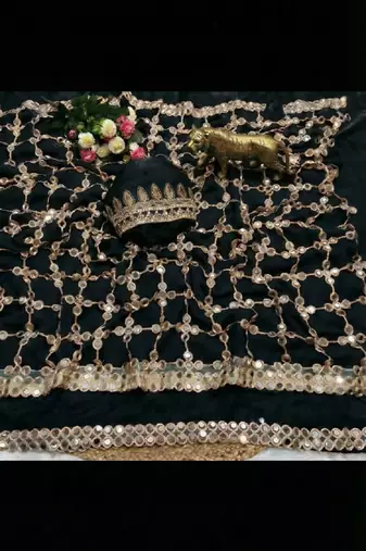 Black soft fandy sattin silk with mirror work lace border saree
