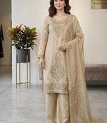 Grey silk blend embroidered beads work plazzo suit