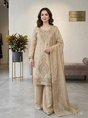 Grey silk blend embroidered beads work plazzo suit 2