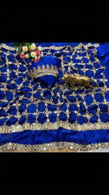 Blue soft fandy sattin silk with mirror work lace border saree 2
