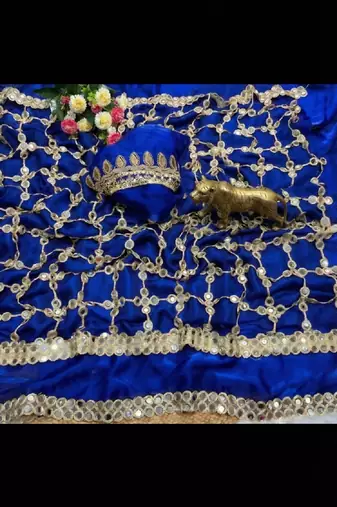 Blue soft fandy sattin silk with mirror work lace border saree