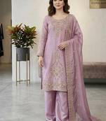Lavender silk blend embroidered beads work plazzo suit