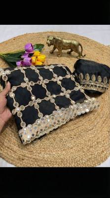 Black soft fandy sattin silk with mirror work lace border saree 3