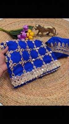 Blue soft fandy sattin silk with mirror work lace border saree 3