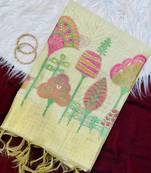 Cream Color floral weaving Cotton Saree