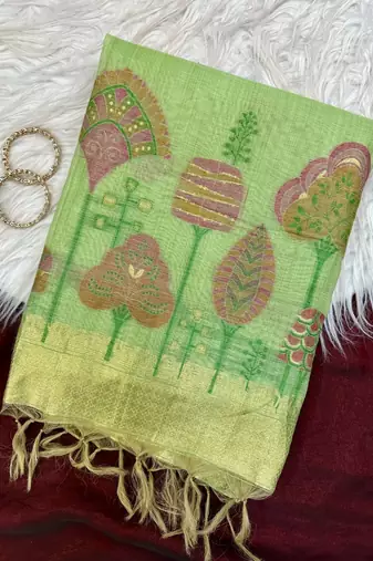 Parrot Green Color floral weaving Cotton Saree