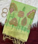 Parrot Green Floral Weaving Cotton Saree