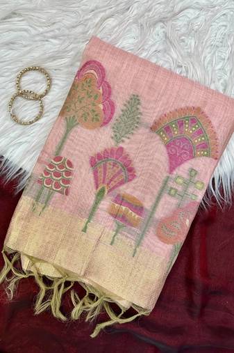 Pink Color floral weaving Cotton Saree