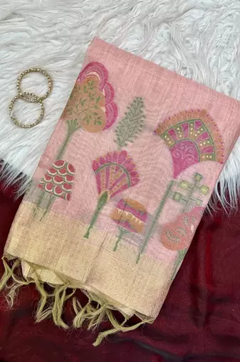 Pink Color floral weaving Cotton Saree