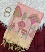 Pink Color floral weaving Cotton Saree