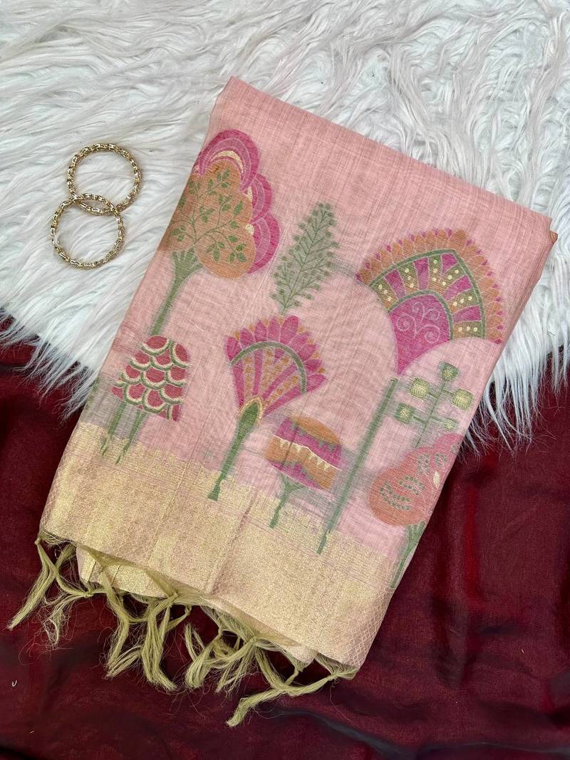 Pink Color floral weaving Cotton Saree