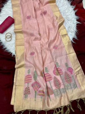 Pink Color floral weaving Cotton Saree 2