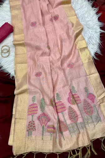 Pink Color floral weaving Cotton Saree