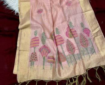 Pink Color floral weaving Cotton Saree 3