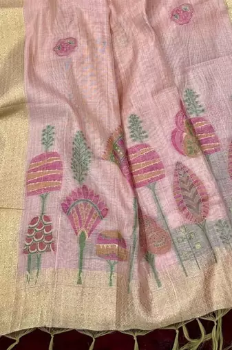 Pink Color floral weaving Cotton Saree