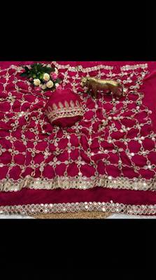 Pink soft fandy sattin silk with mirror work lace border saree 4
