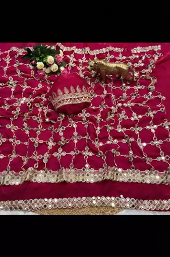 Pink soft fandy sattin silk with mirror work lace border saree