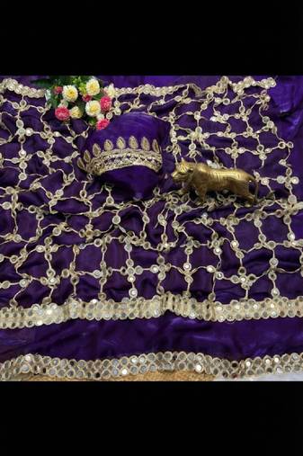 Purple pure soft fandy sattin silk with real mirror work lace border saree