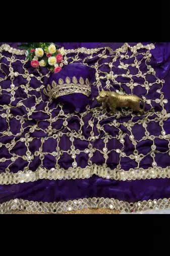 Purple pure soft fandy sattin silk with real mirror work lace border saree