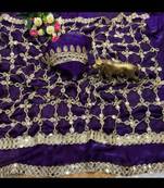 Purple soft fandy sattin silk with mirror work lace border saree