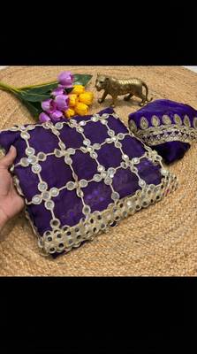Purple soft fandy sattin silk with mirror work lace border saree 2