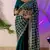 Sea green soft fandy sattin silk with mirror work lace border saree
