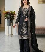 Black silk blend embroidered beads work plazzo suit