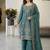 Seagreen silk blend embroidered beads work plazzo suit
