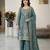 Seagreen silk blend embroidered beads work plazzo suit