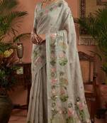 Grey Color Resham weaving  Cotton Saree