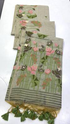 Grey Color Resham weaving  Cotton Saree 2