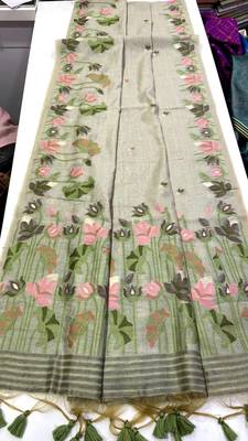 Grey Color Resham weaving  Cotton Saree 3