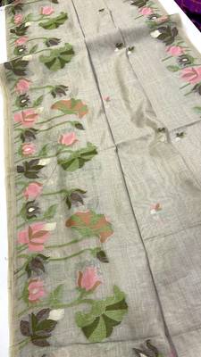 Grey Color Resham weaving  Cotton Saree 4