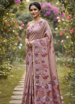 Pink Color Resham weaving  Cotton Saree 1