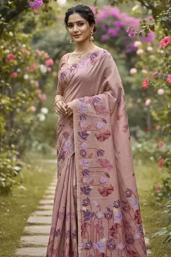 Pink Color Resham weaving  Cotton Saree