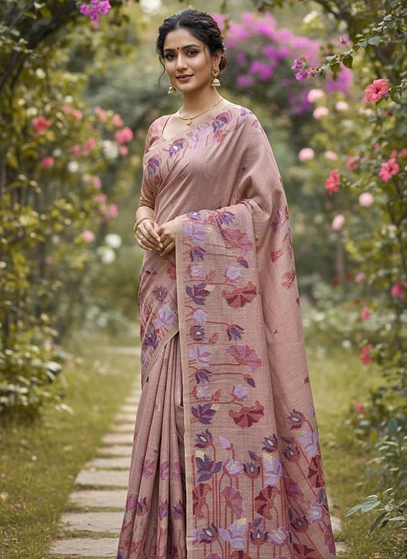 Pink Color Resham weaving  Cotton Saree