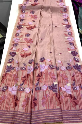Pink Color Resham weaving  Cotton Saree
