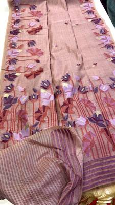 Pink Color Resham weaving  Cotton Saree 4
