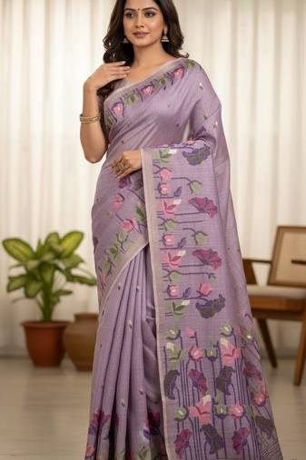 Purple Color Resham weaving  Cotton Saree