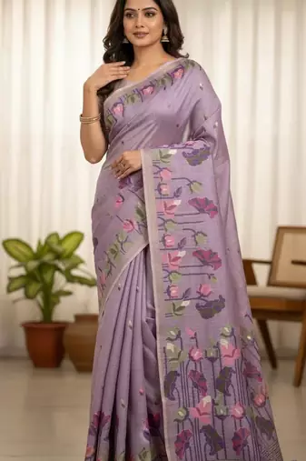 Purple Color Resham weaving  Cotton Saree