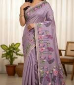 Purple Color Resham weaving  Cotton Saree